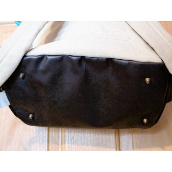 Eddie Bauer Beige Canvas Diaper Backpack With Leather Bottom & Multiple Pockets - Picture 3 of 9